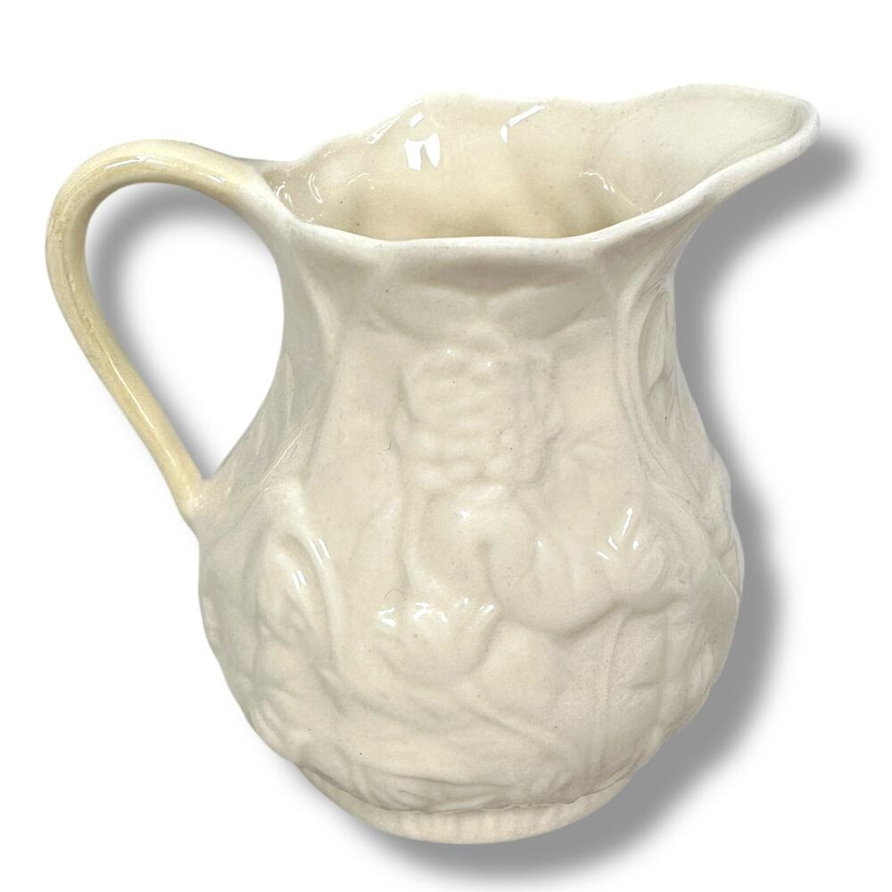 Vintage‎ Belleek Creamer 3" Ivory Yellow Lotus Pattern Porcelain Handcrafted